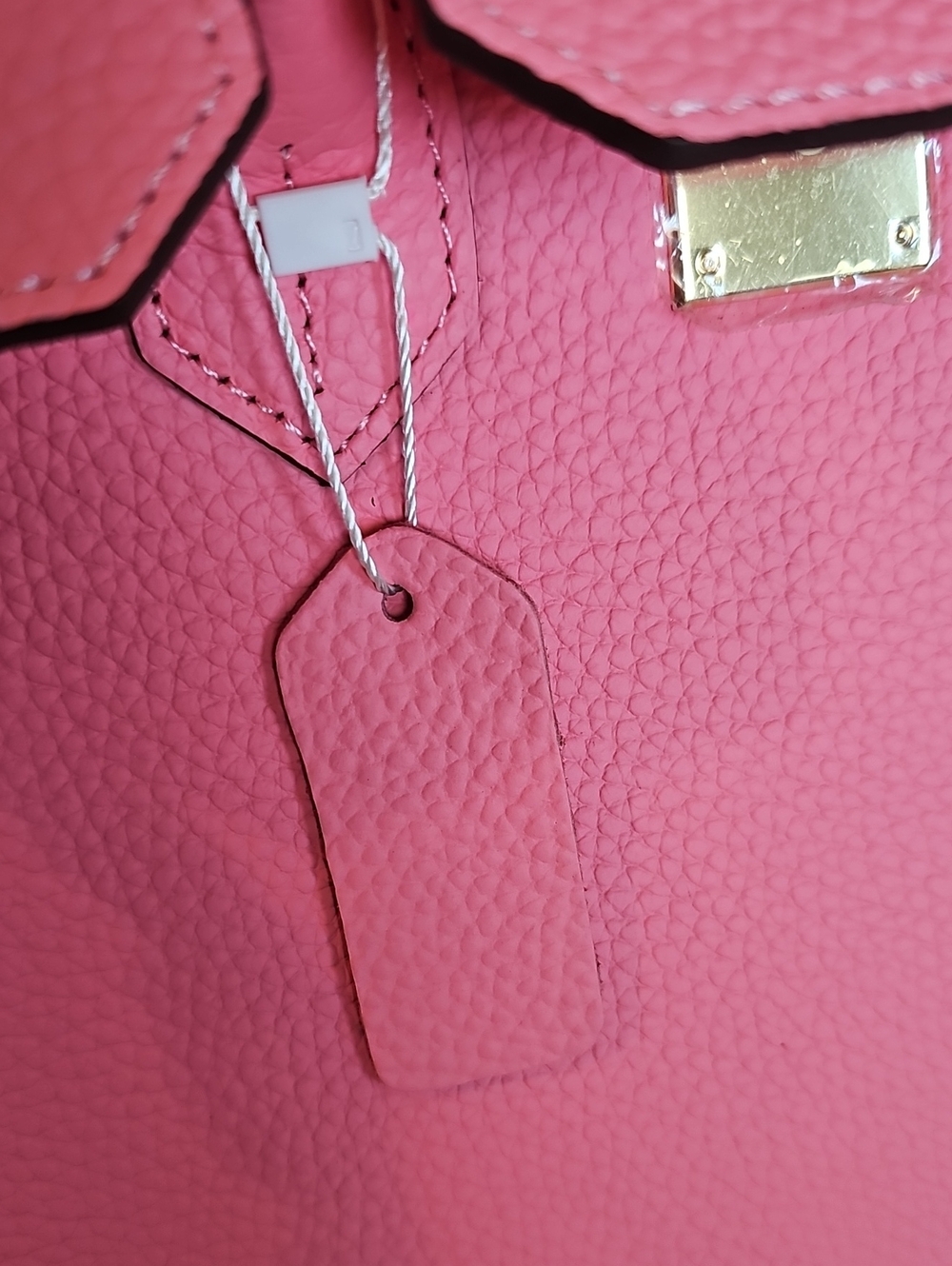Pink Structured Leather Tote Handbag - Picture 6 of 14
